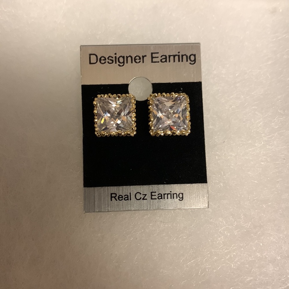 Pair of Real Square Cz Earrings - Picture 2 of 5